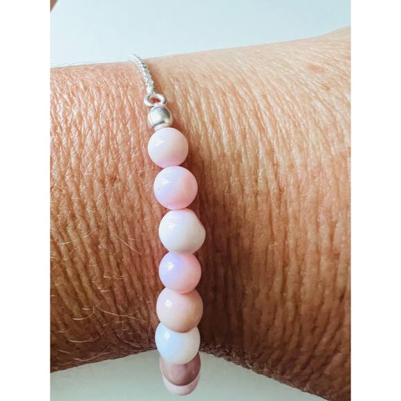 NEW D’Joy 925 Sterling Silver Adjustable Bracelet Pink Opal Beads 5-10” - Picture 6 of 10